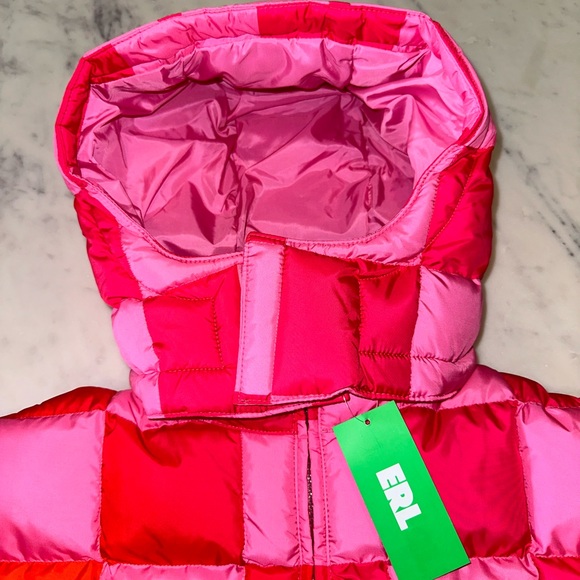 ERL Gradient Checker Hooded Puffer Jacket Pink - Picture 2 of 8